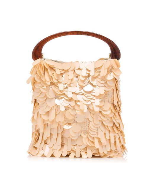 Dries Van Noten White Small Paillette Bag With Resin Handle