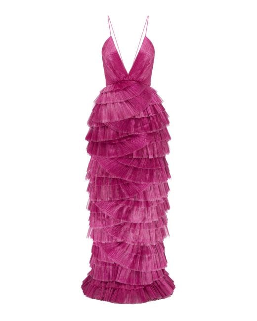 Alice McCALL Pink Making Me Blush Tiered Ruffle Gown