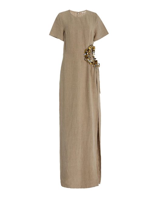 DIOTIMA Natural Seaford Embellished Linen Maxi Dress