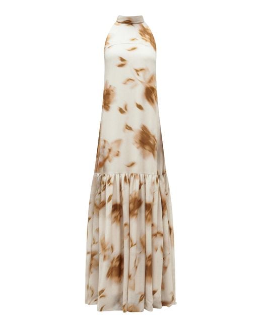 Amsale Natural Floral-Print Trapeze Gown