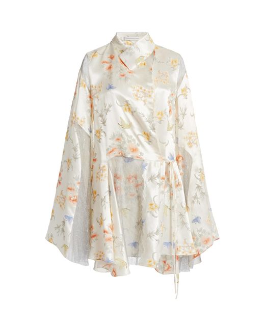 Christopher Esber White Herloom Silk Brocade Wrap Top