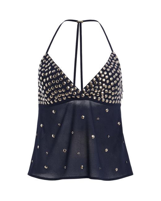 Siedres Blue Linda Embellished Satin Top
