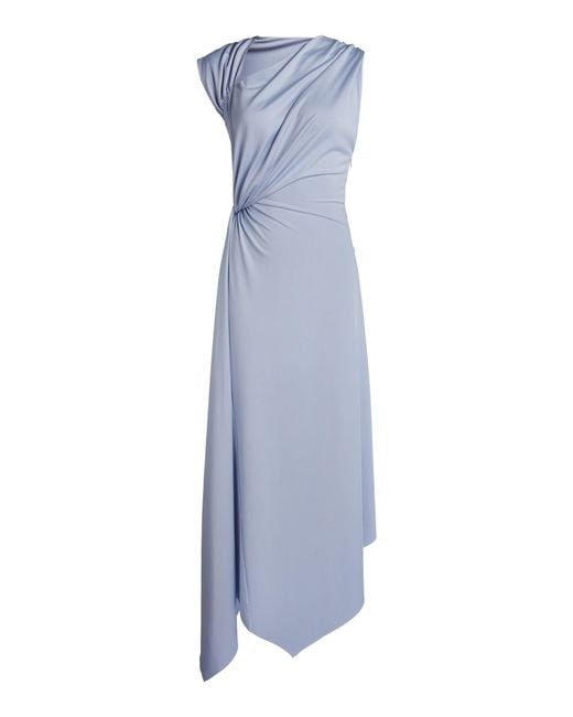 Victoria Beckham Blue Asymmetrical Twist-Detailed Midi Dress