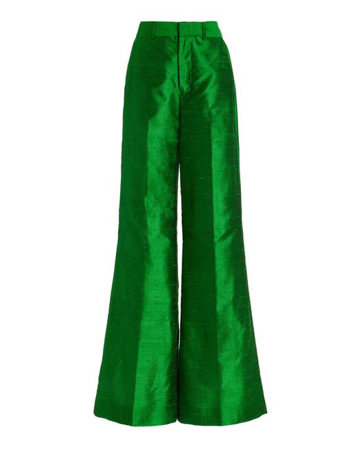 Rosie Assoulin Green Silk Flare Pants