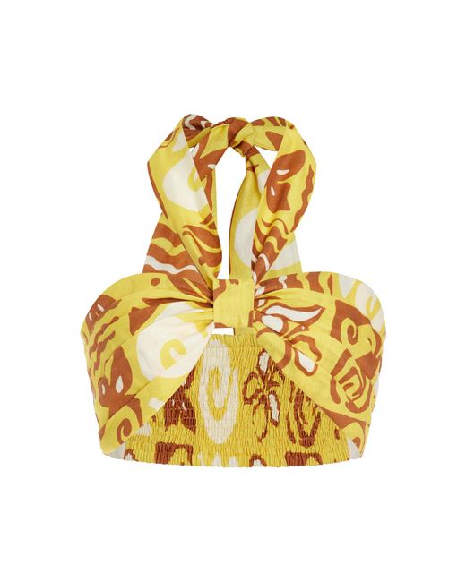 Cala De La Cruz Metallic Exclusive Vita Linen Halter Crop Top