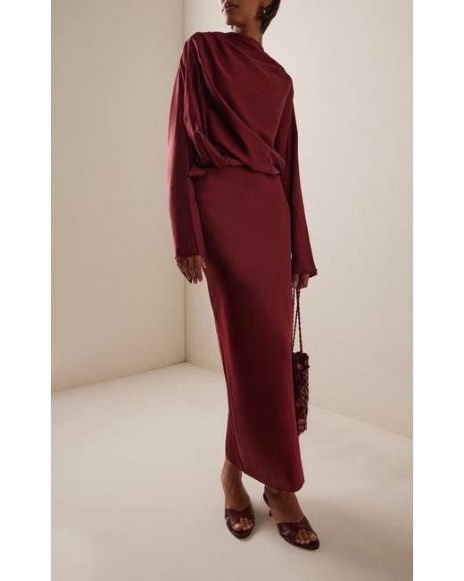 Staud Red Phoebe Draped Silk Maxi Dress