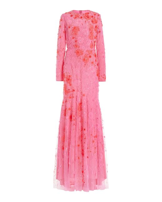 Monique Lhuillier Pink Embroidered Gown