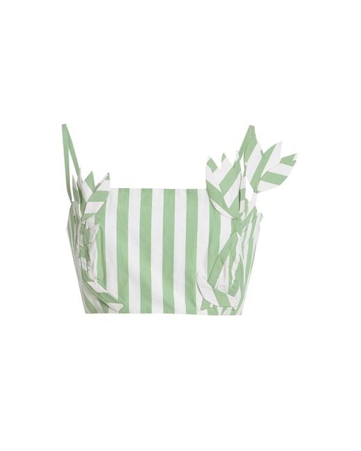 Oscar de la Renta Green Exclusive Riviera Appliquéd Striped Cotton Crop Top