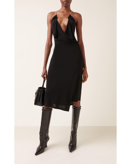 Givenchy Black Draped Chain-strap Midi Dress