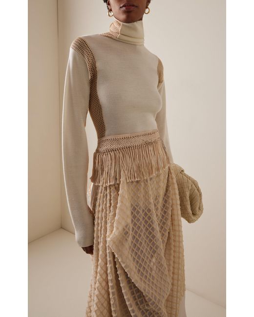 DIOTIMA White Crochet-Detailed Wool-Blend Turtleneck Top