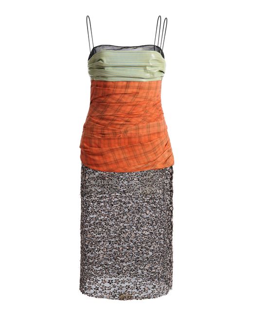 Christopher Esber Orange Spliced Mixed Media Midi Dress