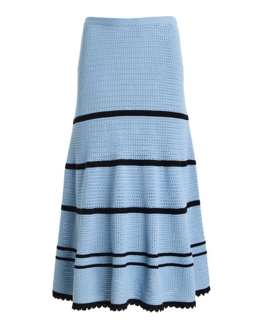 Ulla Johnson Blue Leyna Striped Knit Midi Skirt
