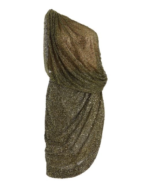 Oscar de la Renta Green Crystal-Embroidered Mini Dress