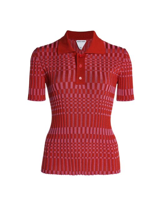 Bottega Veneta Red Check Polo Top