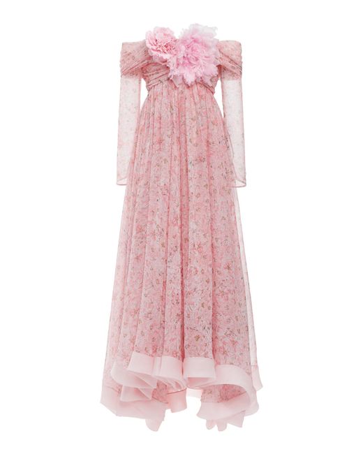 Giambattista Valli Pink Off-the-shoulder Georgette Midi Dress