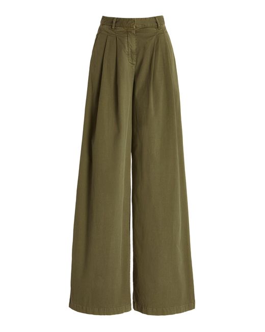 Nili Lotan Dillon Pleated Cotton Wide-leg Pants in Green | Lyst