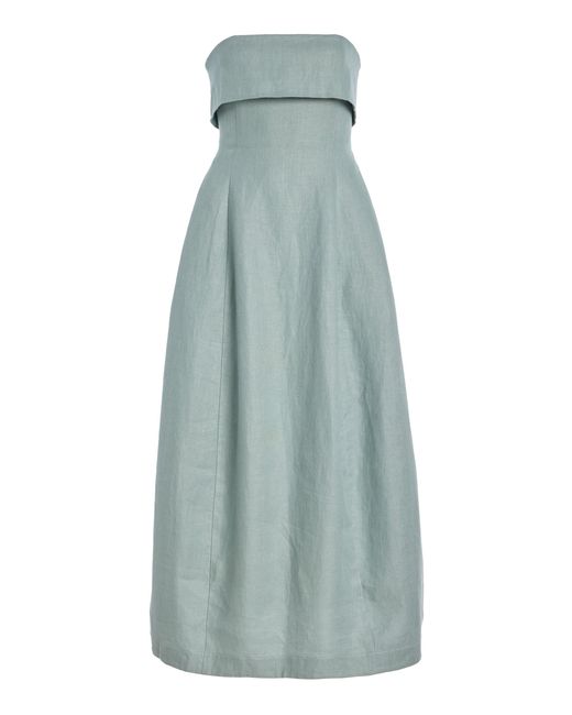 Bondi Born Blue Atami Strapless Linen-Twill Maxi Dress