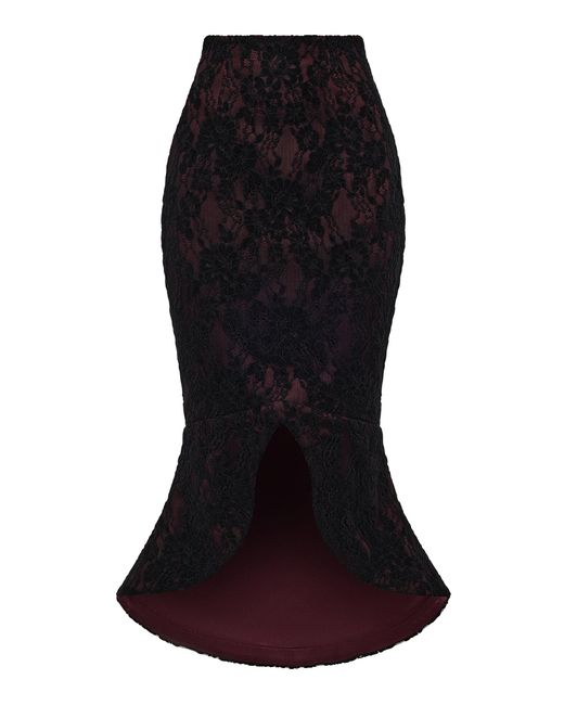 Rasario Black Asymmetric Lace & Satin Midi Skirt