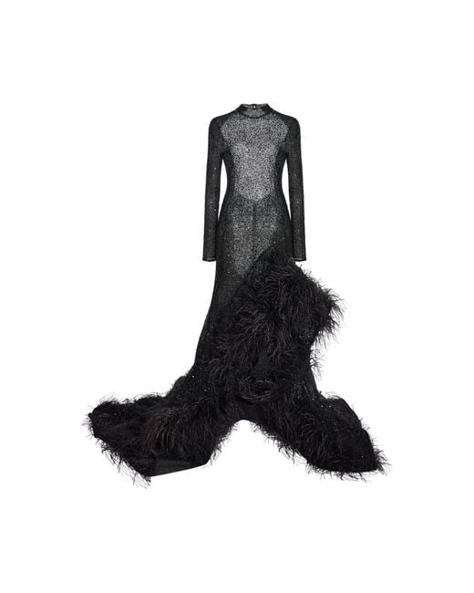 Oscar de la Renta Black Beaded High-Low Gown