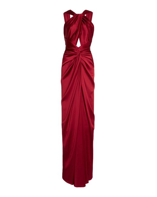 Zuhair Murad Red Draped Cutout Satin Maxi Dress