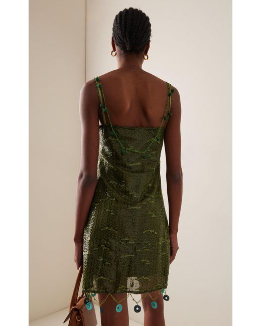 Siedres Green Enta Bead-embellished Sequined Mini Dress