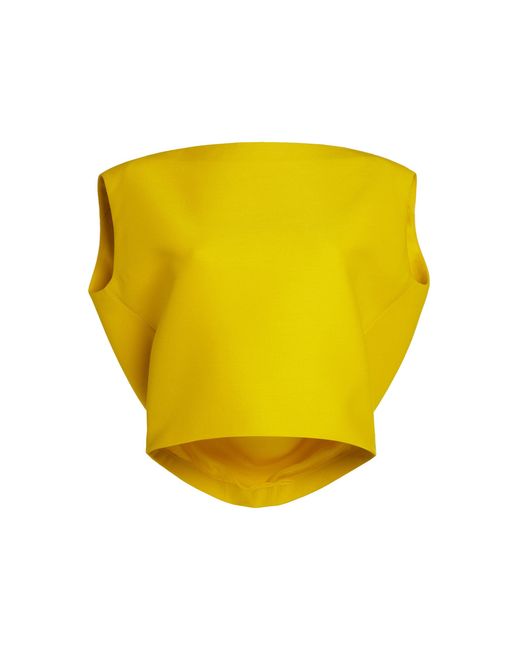 Balenciaga Yellow Draped Wool-Silk Cropped Top