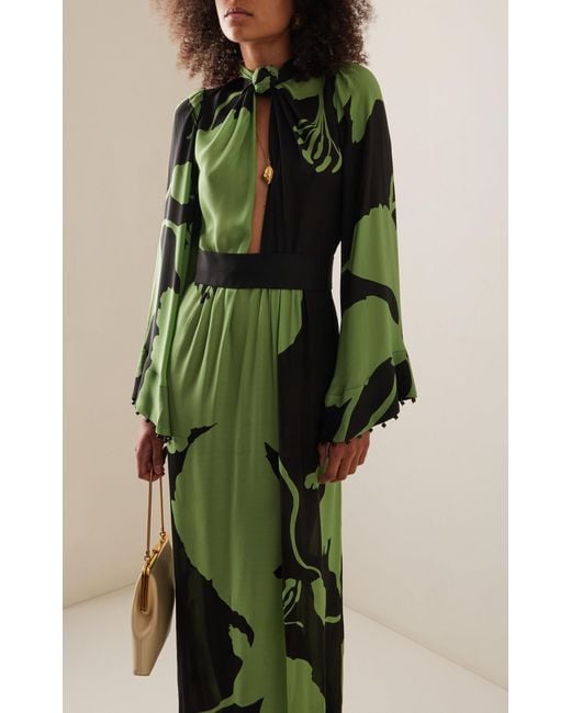 Johanna Ortiz Green Earthy Elegance Silk Maxi Dress