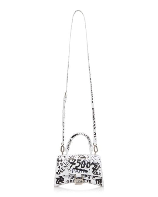 Balenciaga Hourglass Xs Graffiti-print Leather Bag in White