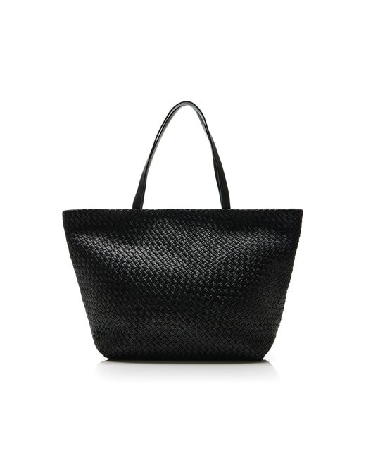 St. Agni Black Large Woven Leather Trapeze Bag