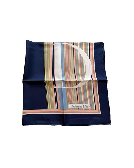 Dear Clementine Vintage Blue Christian Dior 1970S Striped Silk Scarf