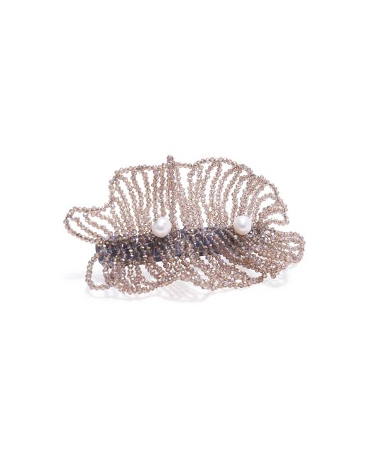 Emm Kuo Brown Pearl-Embellished Beaded Hair Clip