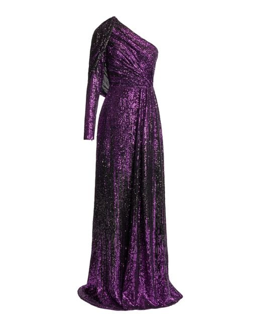 Elie Saab Purple Sequined One-shoulder Maxi Dress