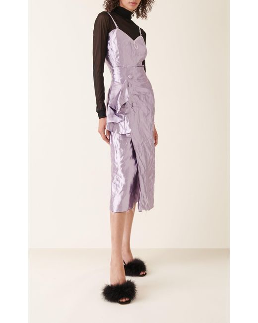 Maison Margiela Purple Gathered Metallic Silk Midi Skirt