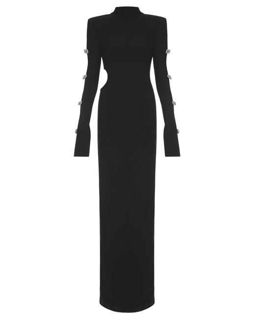black high neck asymmetric embroidered trim maxi dress BlackMilk | Goth Clothing | Black High Neck Asymmetric Dress | Black