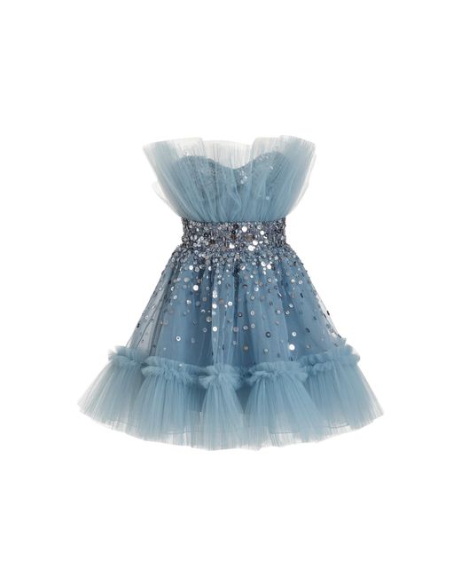 Zuhair Murad Blue Natural Stones Embroidered Tulle Mini Dress