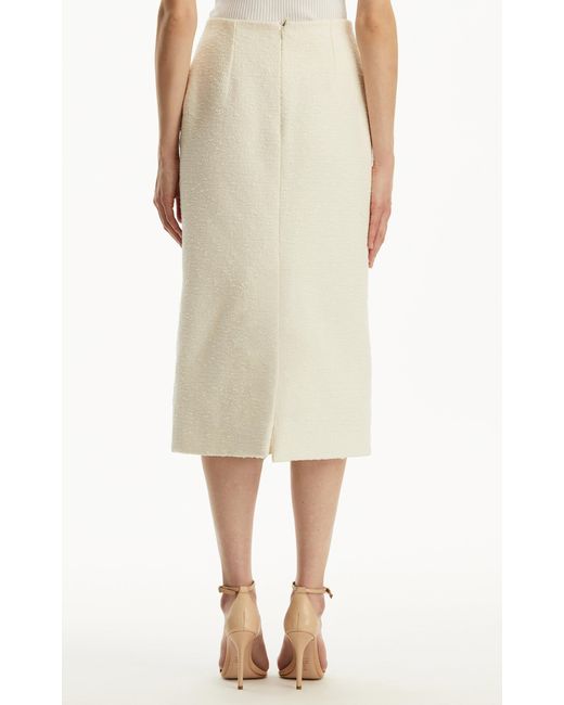 Oscar de la Renta Natural Embroidered Cutout Tweed Midi Skirt