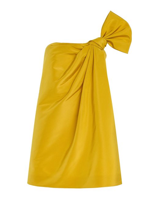 Oscar de la Renta Yellow Asymmetric Silk Faille Mini Dress