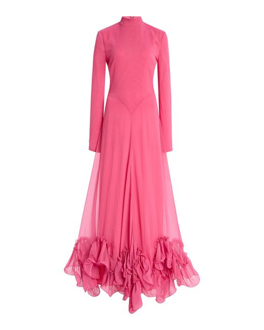 ROTATE BIRGER CHRISTENSEN Pink Ruffled Chiffon Gown