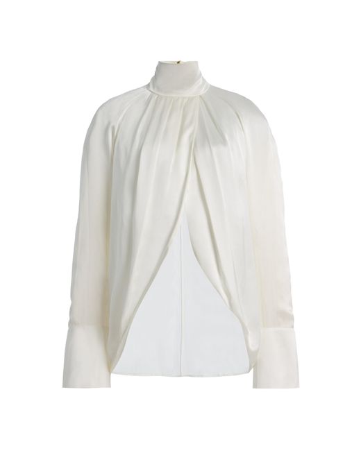 Balmain White Draped Silk Blouse