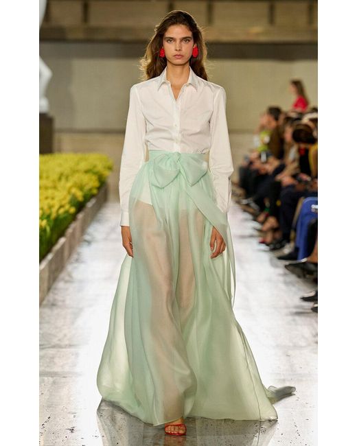Carolina Herrera Green Caro Collared Stretch-Cotton Shirt