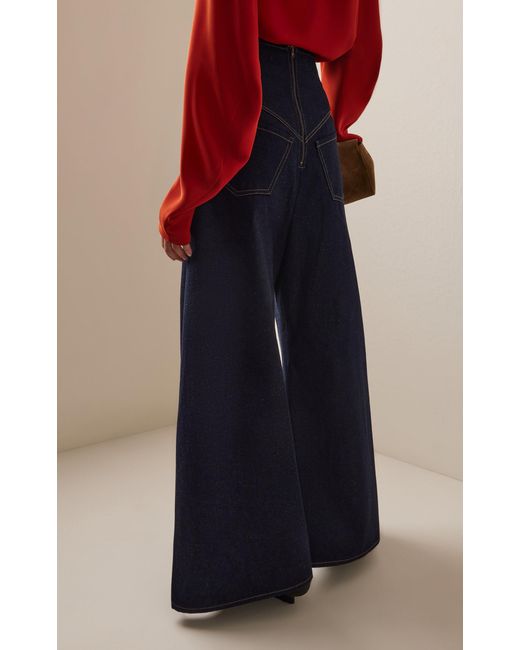 A.W.A.K.E. MODE Blue Reversed Rigid High-Rise Rounded Jeans