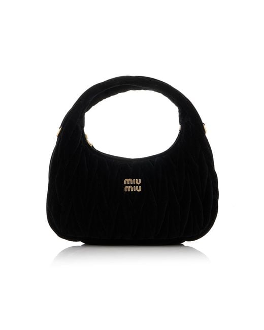 Miu Miu Black Wander Quilted Velvet Shoulder Bag