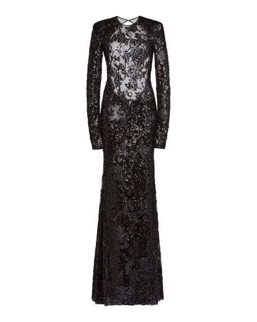 Victoria Beckham Black Backless Sequin Gown