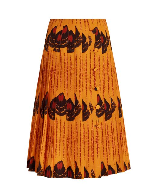 Altuzarra Orange Tullius Printed Silk Midi Skirt