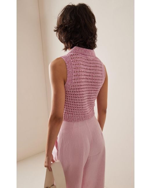 Matthew Bruch Pink Cropped Open-knit Wool-blend Top