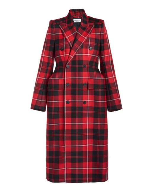 red plaid wool coat