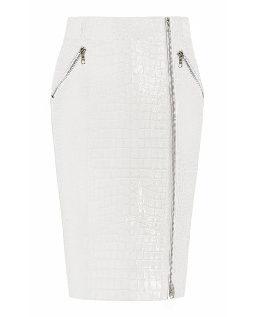 LAQUAN SMITH White Croc-embossed Leather Midi Skirt