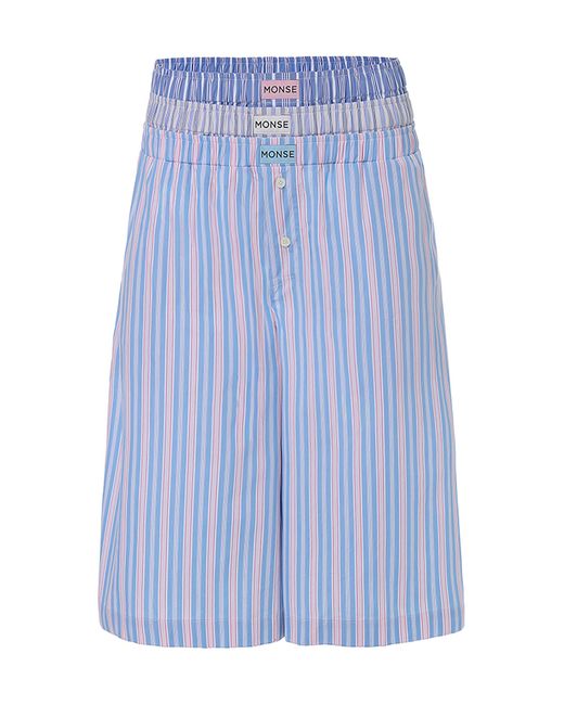 Monse Blue Triple Waistband Stretch-Cotton Midi Shorts