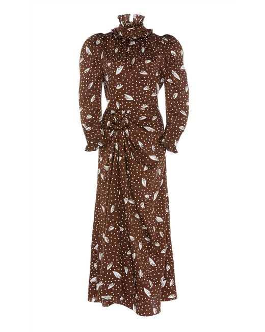 Alessandra Rich Brown Polka Dot Silk Dress