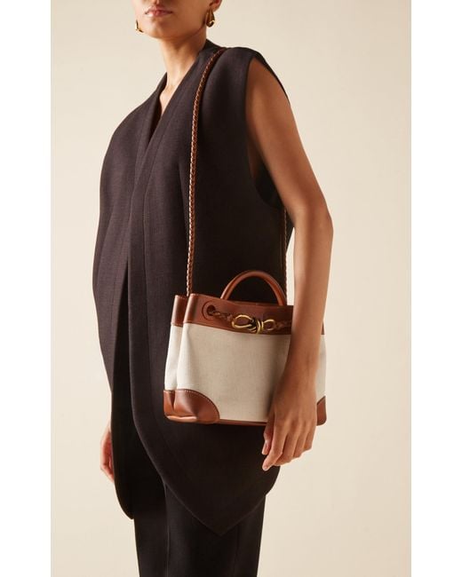 Bottega Veneta Natural Small Andiamo Leather & Canvas Tote Bag